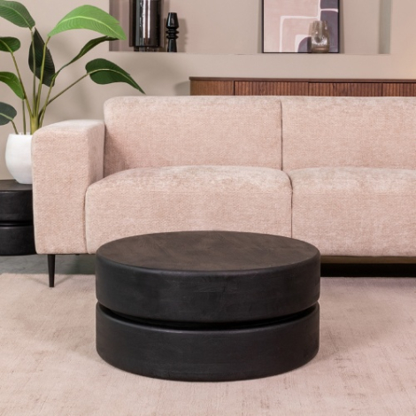 Ronde salontafel Mees mangohout 70 cm zwart