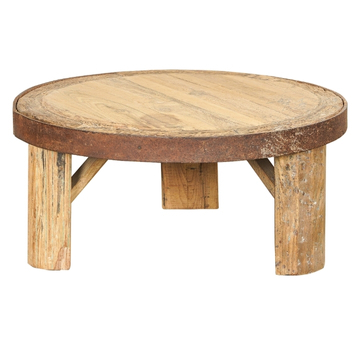 Ronde salontafel oud hout.