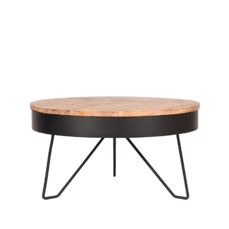 Ronde salontafel Sophie hout en metaal 80 cm zwart