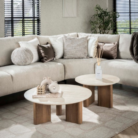 Ronde salontafel in travertinlook Axel set van 2 - sfeerfoto