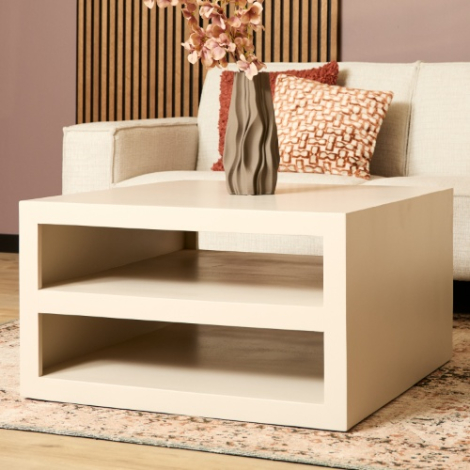 Salontafel Brussel zand vierkant 80 cm voor de bank in de woonkamer
