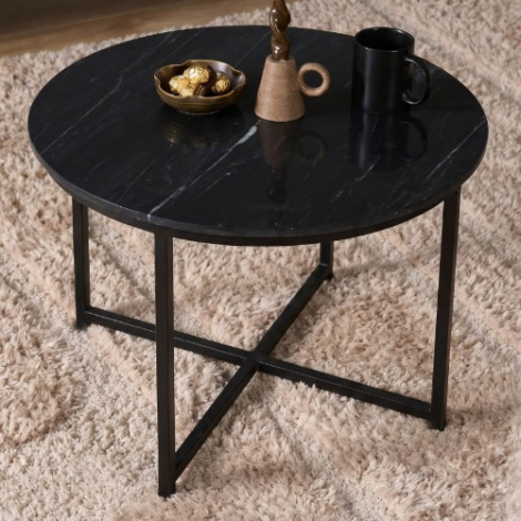 Salontafel Collin zwart marmer rond 75 cm in de woonkamer