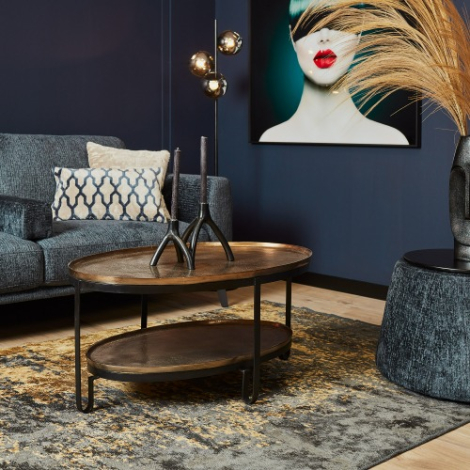 Ovale salontafel Kate goud 98 cm sfeerbeeld in woonkamer