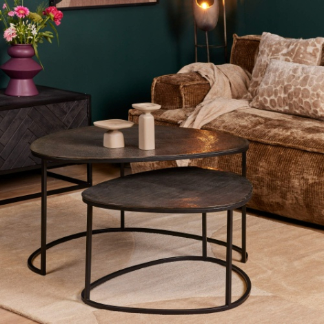 Salontafel Lana set van 2 ovaal aluminium antraciet