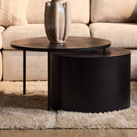 Salontafel Luna set van 2 rond aluminium zwart voor de bank