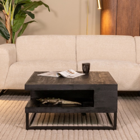 Vierkante salontafel Chantal mangohout 80x80 cm zwart