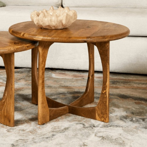 Salontafel Milou rond mangohout naturel 70 cm voor de bank