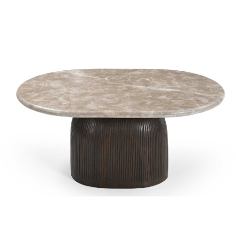 Salontafel Noel organisch marmer 90 cm met geribbelde houten voet