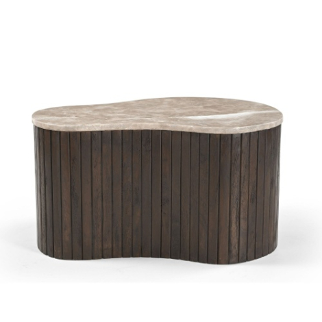 Salontafel Nomi 70 cm organisch marmerlook blad met ribbelvoet