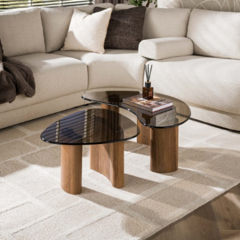 Salontafel van rookglas organisch Dalia set van 2 - sfeerfoto