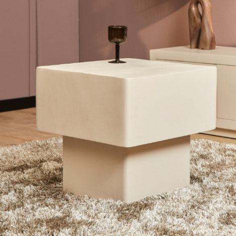 Vierkante salontafel Saya beige 50 cm sfeerbeeld in woonkamer
