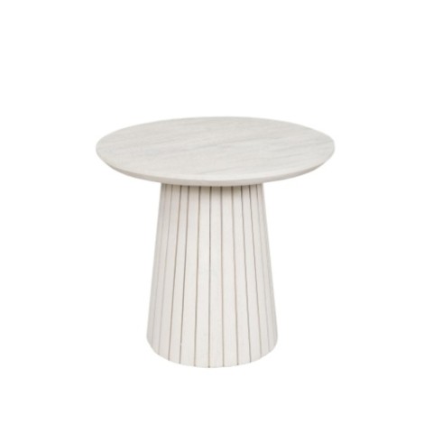 Salontafel Solana rond zand mangohout 50 cm driekwart aanzicht