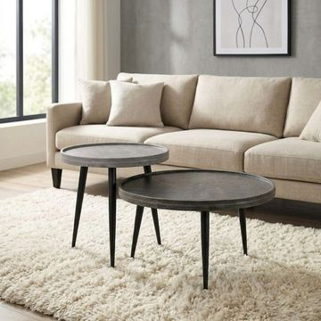 Salontafel set van twee. In verschillende grijstinten. 