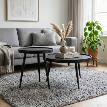 Ronde salontafeltjeset van twee in zwart. 