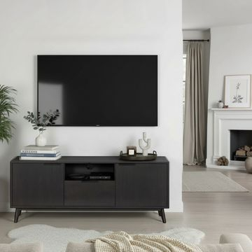 Sfeerafbeelding eiken tv meubel 150 cm zwart. 