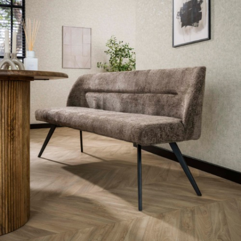 Stoffen eetkamerbank Yuna taupe chenille 188 cm - sfeerfoto Stoffen eetkamerbank Yuna taupe chenille 188 cm - sfeerfoto
