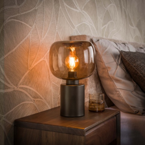 Tafellamp met glazen kap Nika bruin rookglas 37 cm - sfeerfoto
