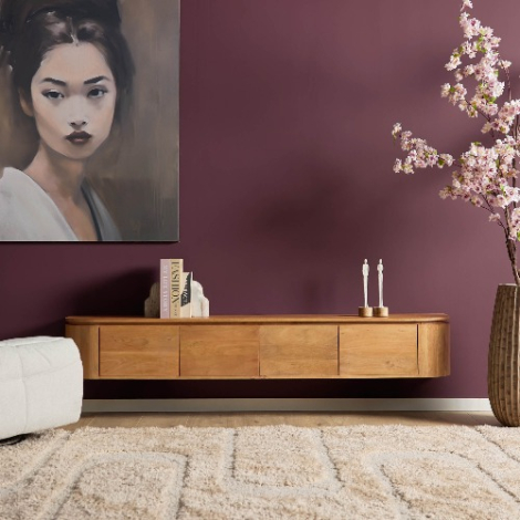 Zwevend tv-meubel Excellent naturel mangohout 200 cm sfeerbeeld in woonkamer