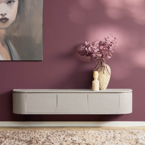 Taupe mangohouten tv-meubel Excellent 160 cm zwevend in woonkamer