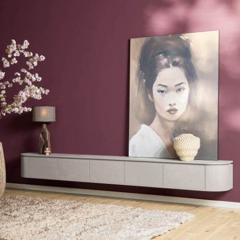 Tv-meubel Excellent taupe mangohout 280 cm sfeerbeeld in de woonkamer