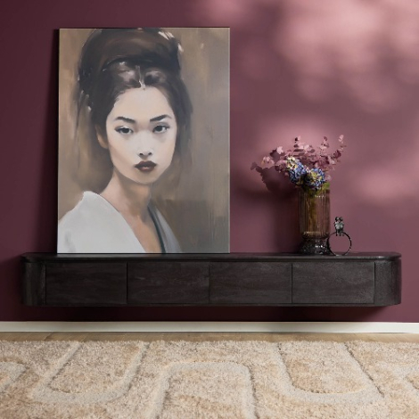 Zwart mangohouten tv-meubel Excellent 240 cm zwevend in woonkamer