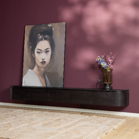 Zwart mangohouten tv-meubel Excellent 280 cm zwevend in woonkamer