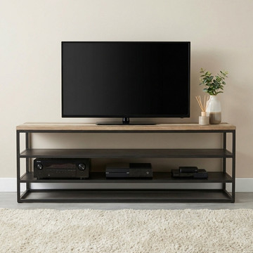 Tv tafel industrieel. 130 cm met acaciahout.