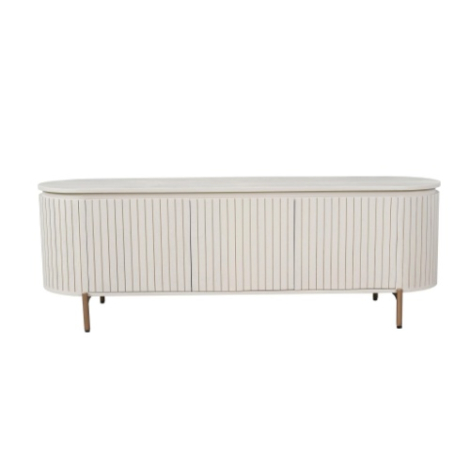 Tv-meubel Solana zand mangohout 165 cm met ribbelfront en messing poten