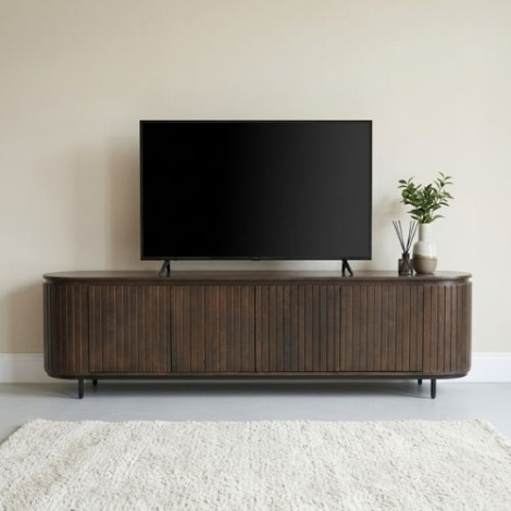 Tv-meubel van walnoot met ronde hoeken, 210 cm
