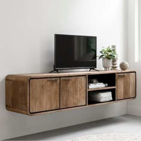 Zwevend tv meubel teakhout 185 cm