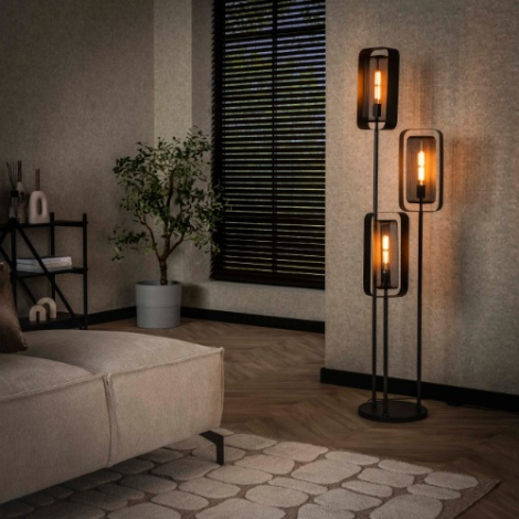 Vloerlamp met 3 draaibare kappen Alba zwart - sfeerfoto