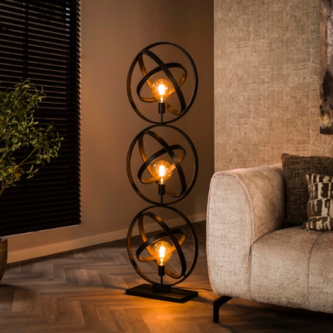 Vloerlamp met 3 draaibare ringen Bela zwart metaal - sfeerfoto
