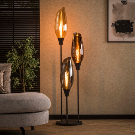 Vloerlamp 3 glazen kappen Tora XL zwart 178 cm - sfeerfoto