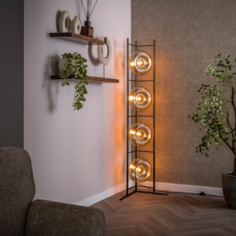 Vloerlamp met 4 glazen bollen Rona amber glas - sfeerfoto