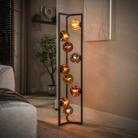Vloerlamp met 9 glazen bollen Remo zwart - sfeerfoto