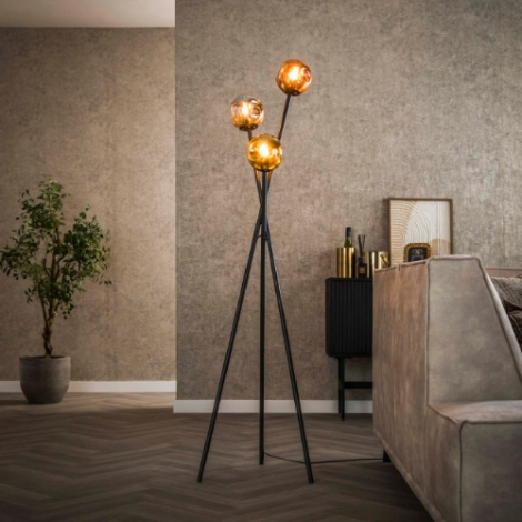 Vloerlamp met chroom, goud en koper glas Vinto zwart - sfeerfoto