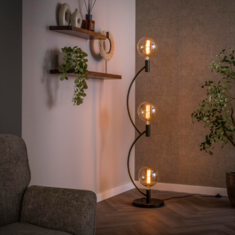 Vloerlamp gebogen met 3 lichtpunten Cela bruin - sfeerfoto
