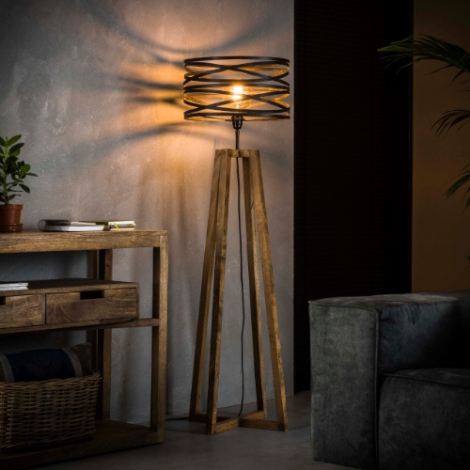 Vloerlamp met gekruist houten frame Bardo donkergrijze kap - sfeerfoto