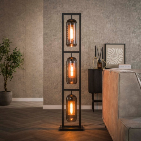 Vloerlamp met glazen kappen en koperen gaas Malou 3 lichts - sfeerfoto