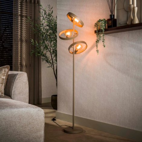 Vloerlamp met ronde metalen frames 3 lichts Lena beige - sfeerfoto