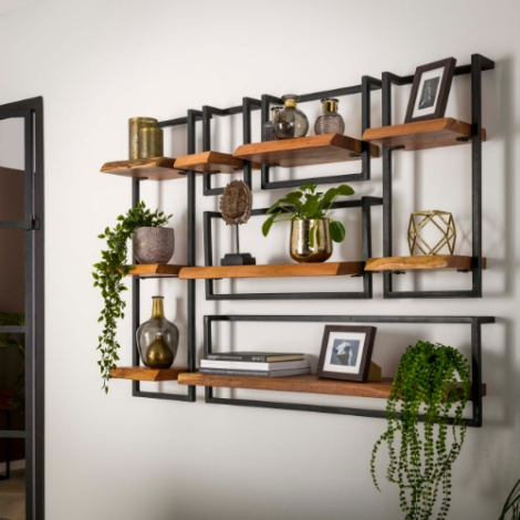 Wandplank met stalen frame 20 cm Brix acaciahout - sfeerfoto