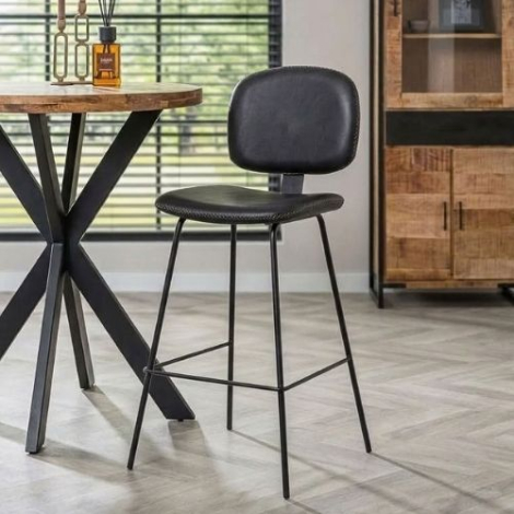 Barkruk lederlook zwart