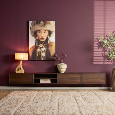 Zwevend tv meubel Ambiance Bruin mangohout 280 cm in vooraanzicht