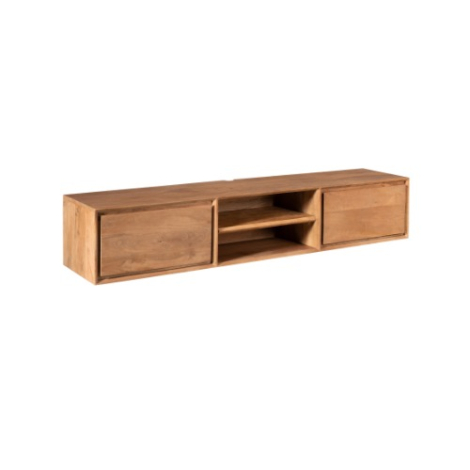 Zwevend tv meubel Ambiance Naturel mangohout 160 cm in vooraanzicht