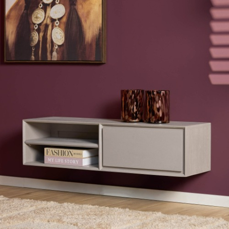 Zwevend tv meubel Ambiance Taupe mangohout 120 cm in vooraanzicht