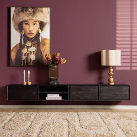 Zwevend tv meubel Ambiance Zwart mangohout 240 cm in vooraanzicht