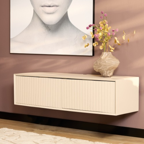 Zwevend tv meubel Madison Zand mangohout 120 cm in vooraanzicht