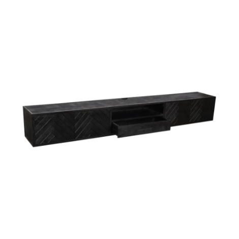 Zwevend tv meubel New York Zwart mangohout 280 cm in vooraanzicht