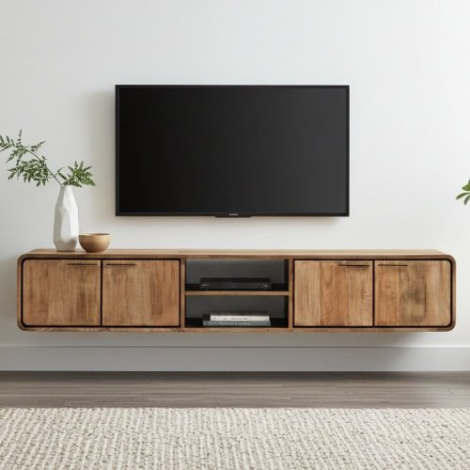 Tv meubel zwevend teakhout 225 cm.