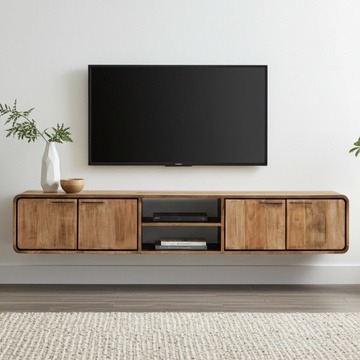 Tv meubel zwevend teakhout 225 cm.